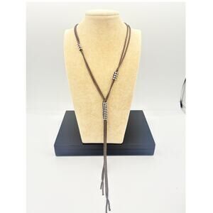 1980s Gunmetal Multi‑Strand Necklace with Rhinestone Station Accents